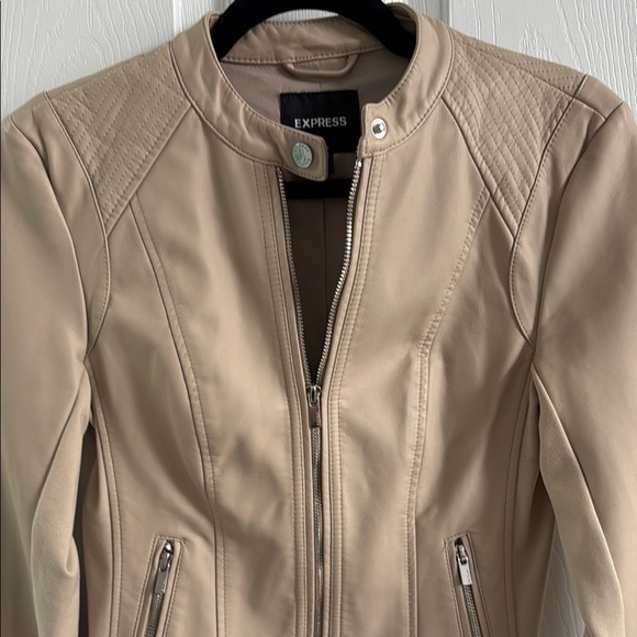 Express -Tan Faux Leather Moto Jacket - Picture 7 of 8
